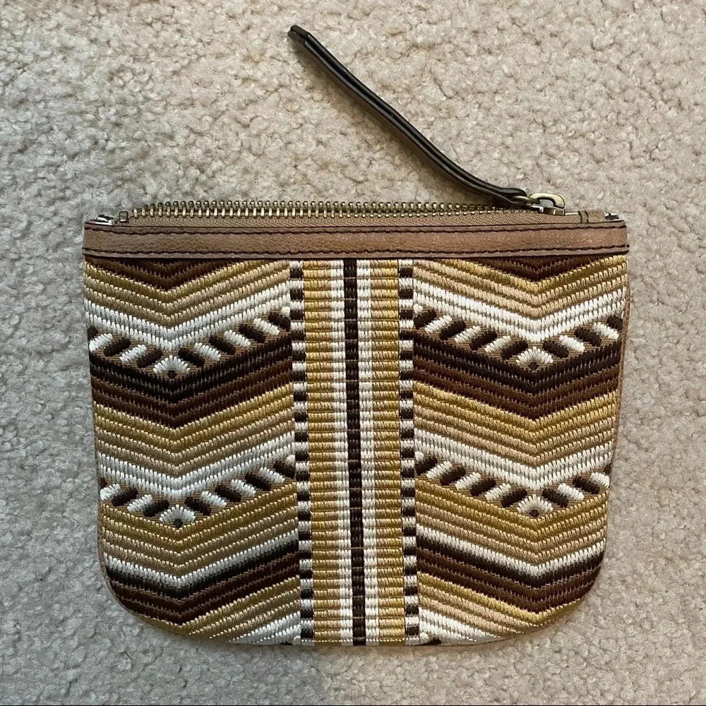 Cynthia Vincent Aztec Print Leather Clutch Purse‎